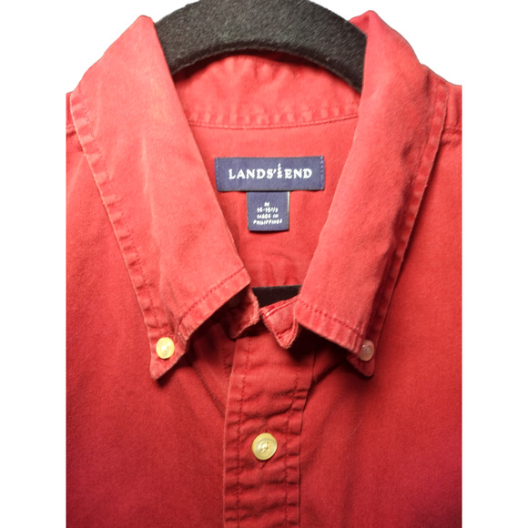 Lands' End Mens Dress Shirt Button Down Long Sleeves Red Medium Neck 15-15.5 - Picture 6 of 8